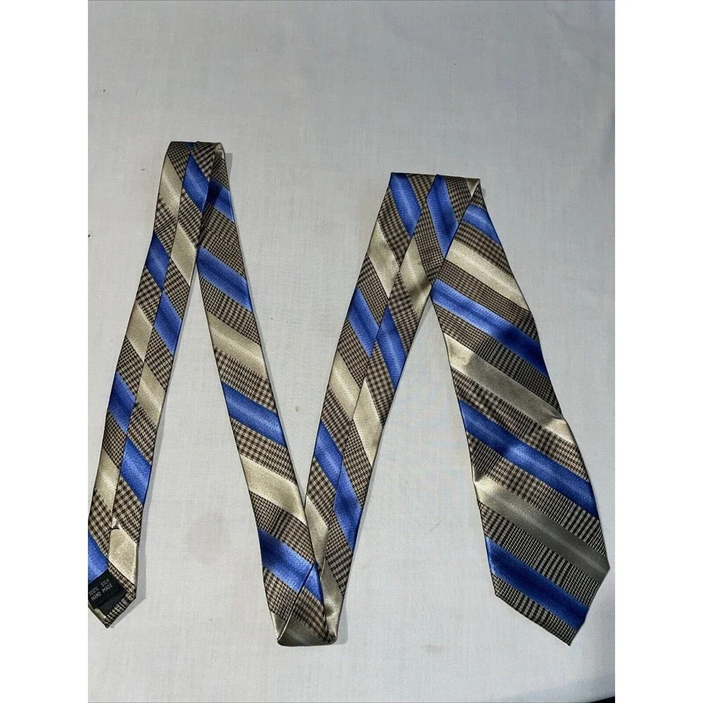 Desantis Collection Men’s Dress Tie Size 58” Gold Blue Striped Business Formal